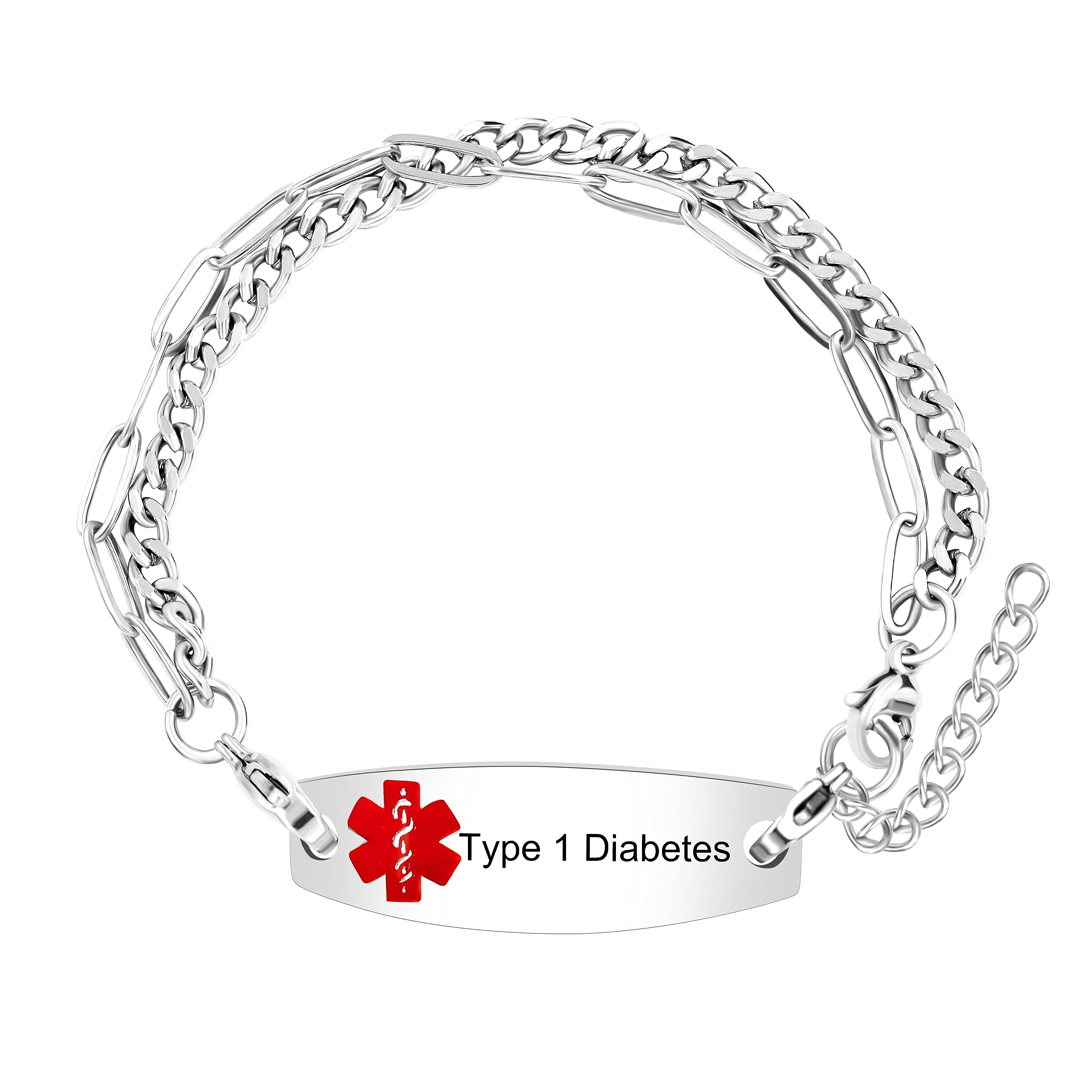 Uloveido Personalized Emergency Medical Alert Bracelet - Adjustable Two Layers Link Chain Bracelet for Women and Men