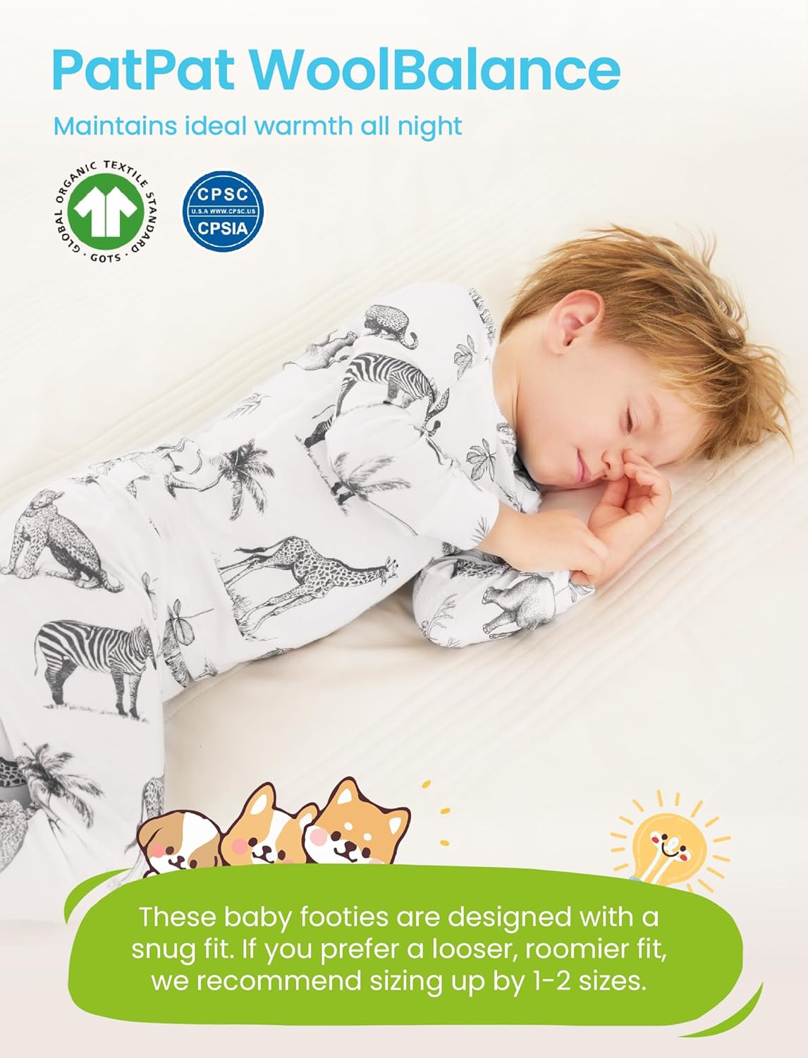 PATPAT Toddler Pajama Set with Premium Soft Wool & Tencel Blend, Snug Fit Pjs Temp-Balancing Sleeper for Kids Baby Boy Girl - Image 2