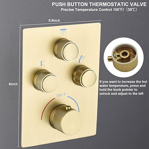 Miniatura 34 de Sistema de ducha de lluvia, cabezal de ducha de lluvia montado en la pared de 12 pulgadas con chorros corporales y ducha de mano, juego de grifo