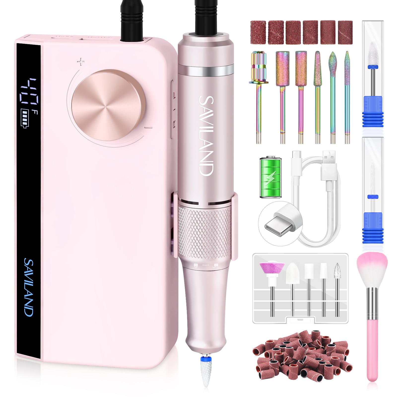 SAVILAND Professional Nail Drill: 40000 RPM PRO Electric Nail Drill Machine Nail File With Colorful Nail Bits for Manicure Pedicure Acrylic Removal