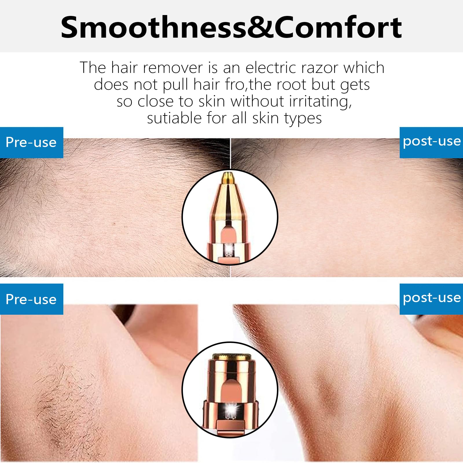 HUIFACAI Double Head Facial Hair Remover Lady Shaver USB Face Hair Trimmer Small Painless Hair Removal Device for Armpit Leg