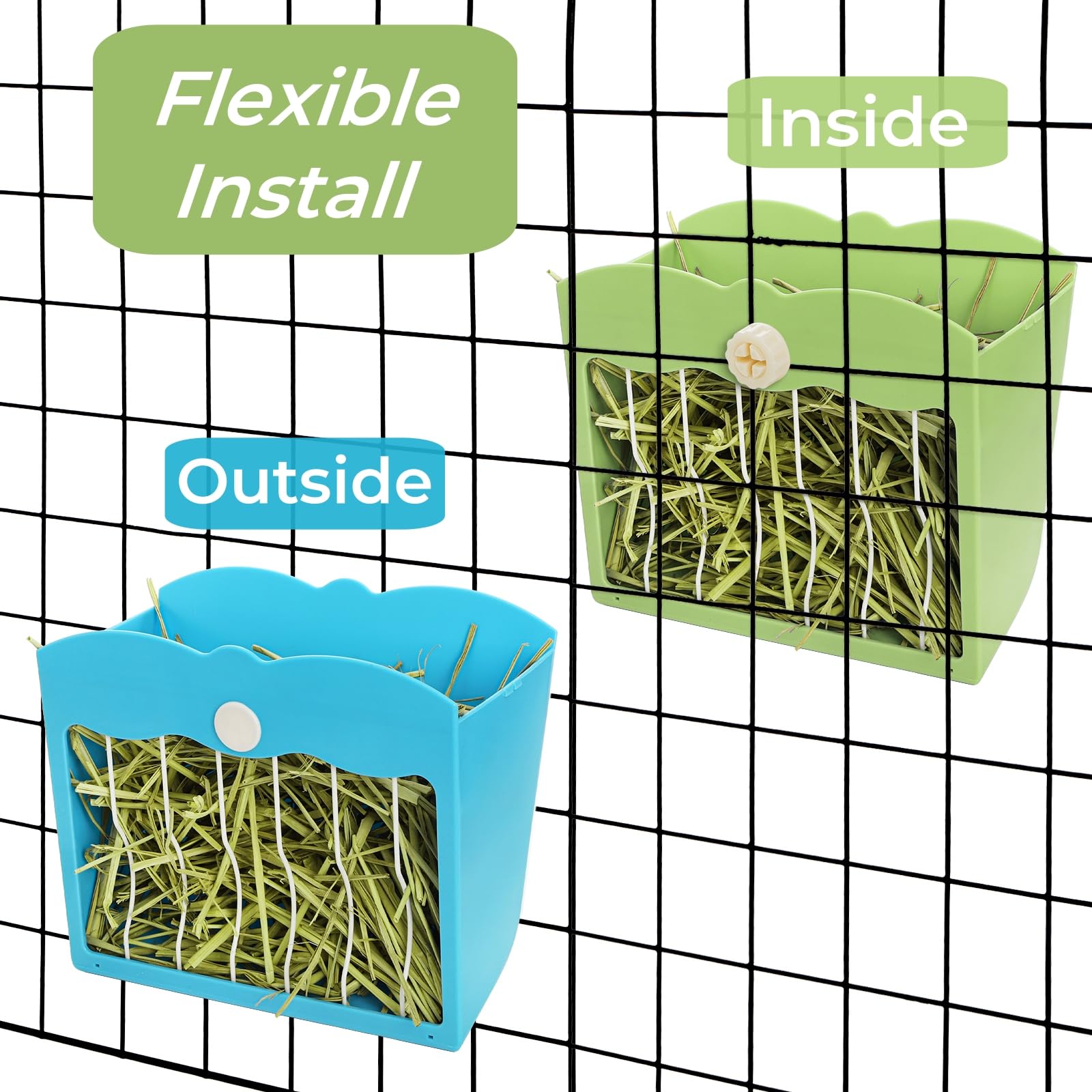 2 Packs Rabbit Hay Feeders, 120 OZ Bunny Grass Holder with Grate, Heavy -Duty Plastic Hanging Guinea Pig Feeding Rack with Adjustable Knob, Less Wasted Food Manager Dispenser for Small Animals - image 4