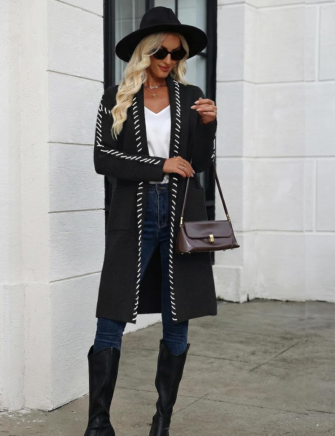 VIMPUNEC Womens Fall Long Cardigan Sweaters Oversized Chunky Jackets Open Front Knit Outwear Coats with Pockets - Image 5