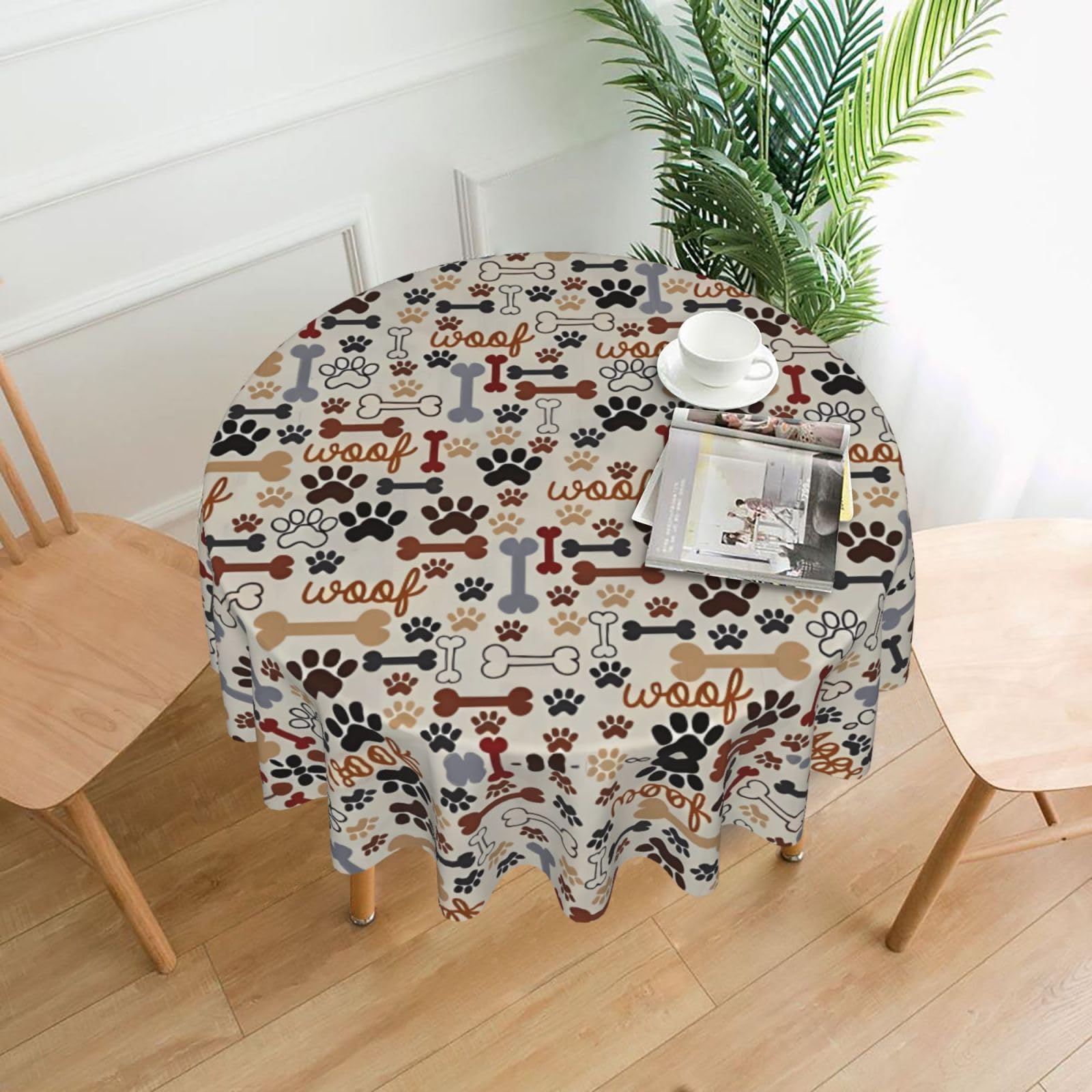 hhxvcv Bone And Paw Print Round Tablecloth – Dining Table Cover