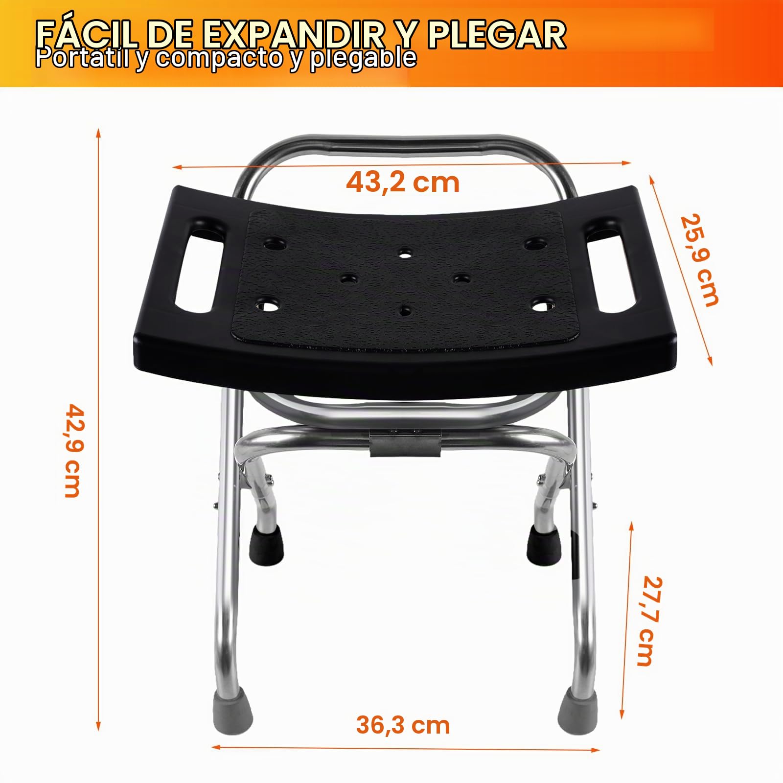 Asiento de ducha plegable, silla de ducha de acero inoxidable elegible para ducha interior, taburete de ducha portátil de 400 libras, silla de baño antideslizante de seguridad para personas mayores