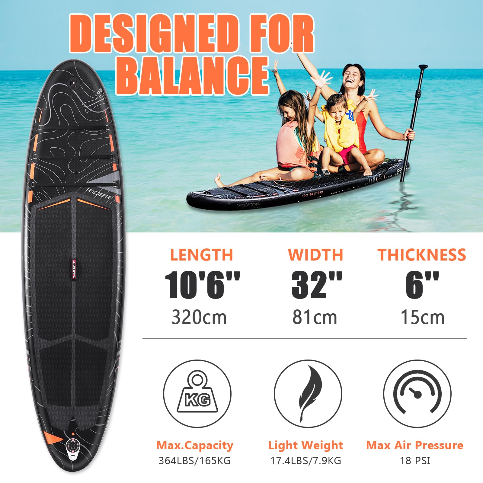 Nadmuchiwana deska do wiosłowania, Stand Up Paddleboard z siedziskiem do kamery SUP, szeroka pozycja, regulowane wiosło, plecak ISUP, pompka, 3 płetwy, ultralekkie deski do wiosłowania 7,9 kg