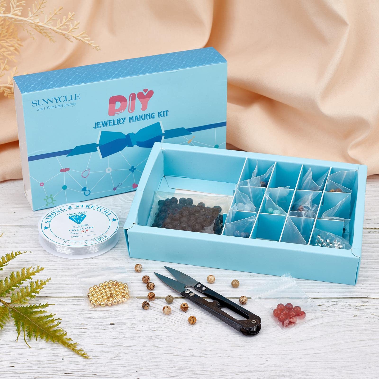 SUNNYCLUE 1 Scatola 300 Pezzi + 6 mm Pianeta Braccialetto Perline Kit Sistema Solare Braccialetti di Pietre Preziose Perline Distanziatore Allentato con Filo di Cristallo Elastico