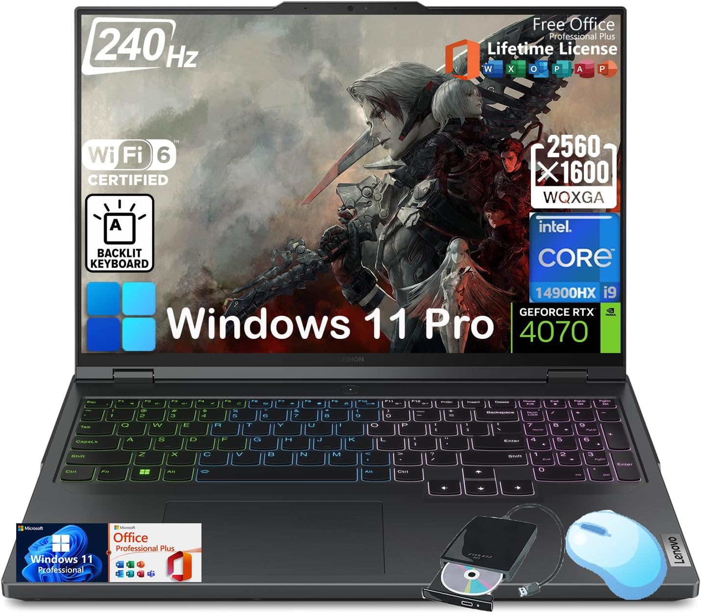 Lenovo Legion 5i Gaming Laptop - w/Office Lifetime & Free CD/DVD Drive, Intel 24-Core i9-14900HX, 16" 165Hz Display, GeForce RTX 4060, Backlit KB, Win 11 Pro, w/Accessories (32GB DDR5 RAM | 1TB SSD)