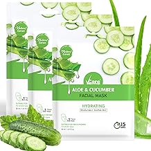 VCare Face Mask Sheets For Glowing Skin, Aloe Vera And Cucumber |Facial Skin Care Product For Women And Men For Smooth, Beauty Mask For All Skin Type, 3 Count