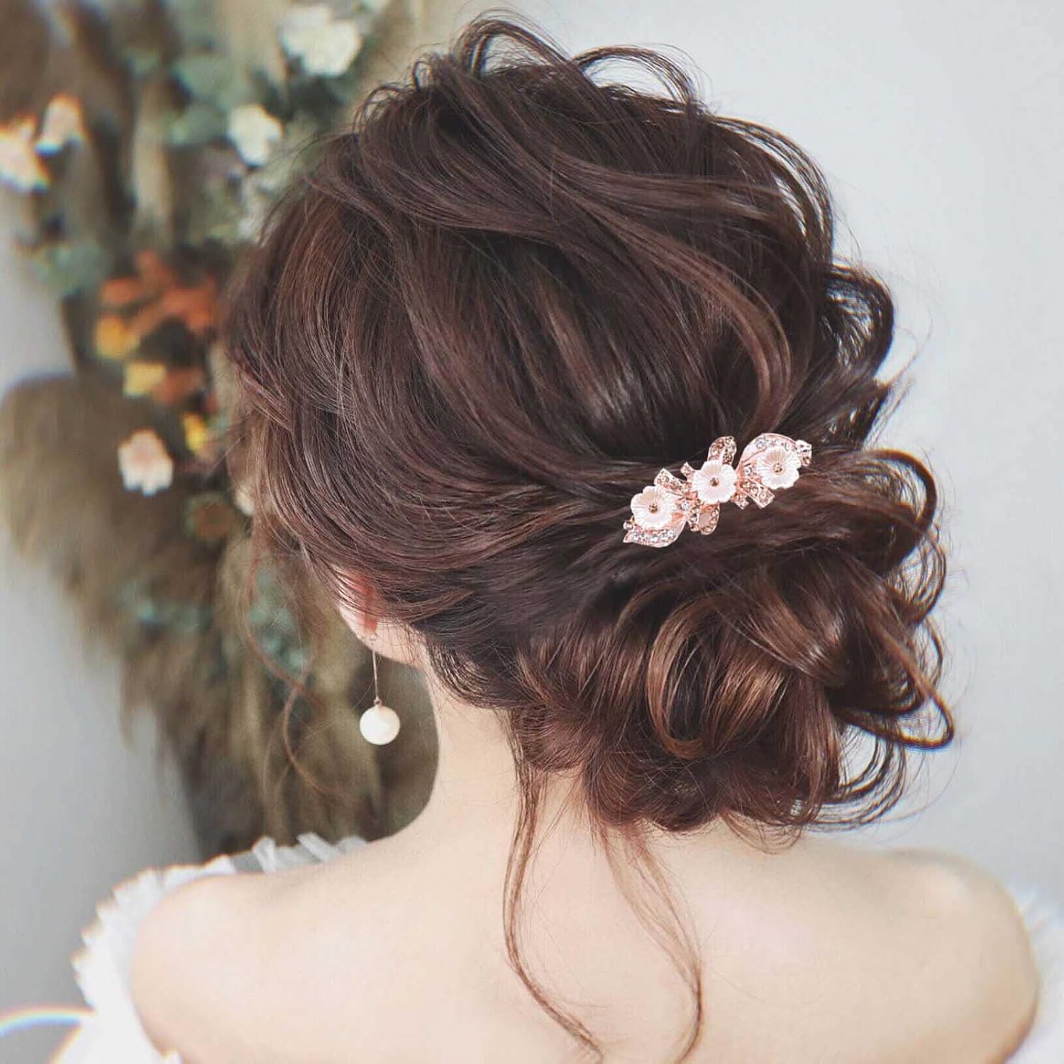 Crystal Hair Clip Barrette Gold Flower Rhinestone Hair Barrette Clip Bling Bridal Headpieces Decorative Head Clip Headwear Bride Hair Accessories for Women and Girls (Flower Champagne)
