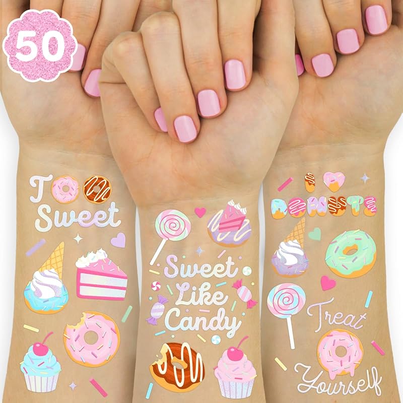 xo, Fetti 50pc Donut Temporary Tattoos, Kids, Sassy Six, Two Sweet Birthday | Iridescent, Donut Temporary Tattoos, Two Sweet Cupcake Party, Sweet One, Fourever Dessert, Cotton Candy Favors, Kids Party
