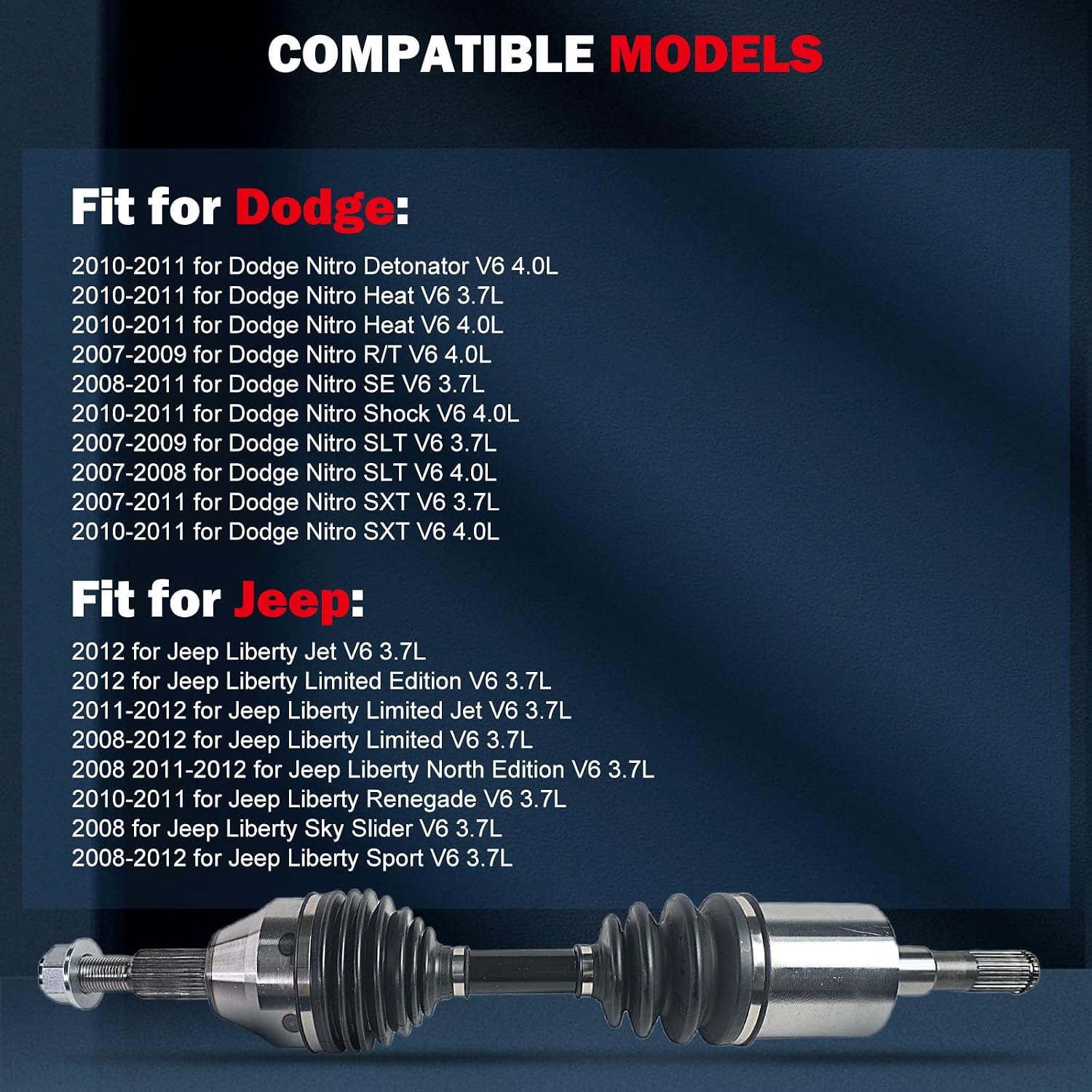 cciyu NCV12065 CV Axle Shaft Assembly Fit For Dodge Nitro 3.7L,For Dodge Nitro 4.0L,For Jeep Liberty 3.7L 2007-2012 Front Left Drive Side