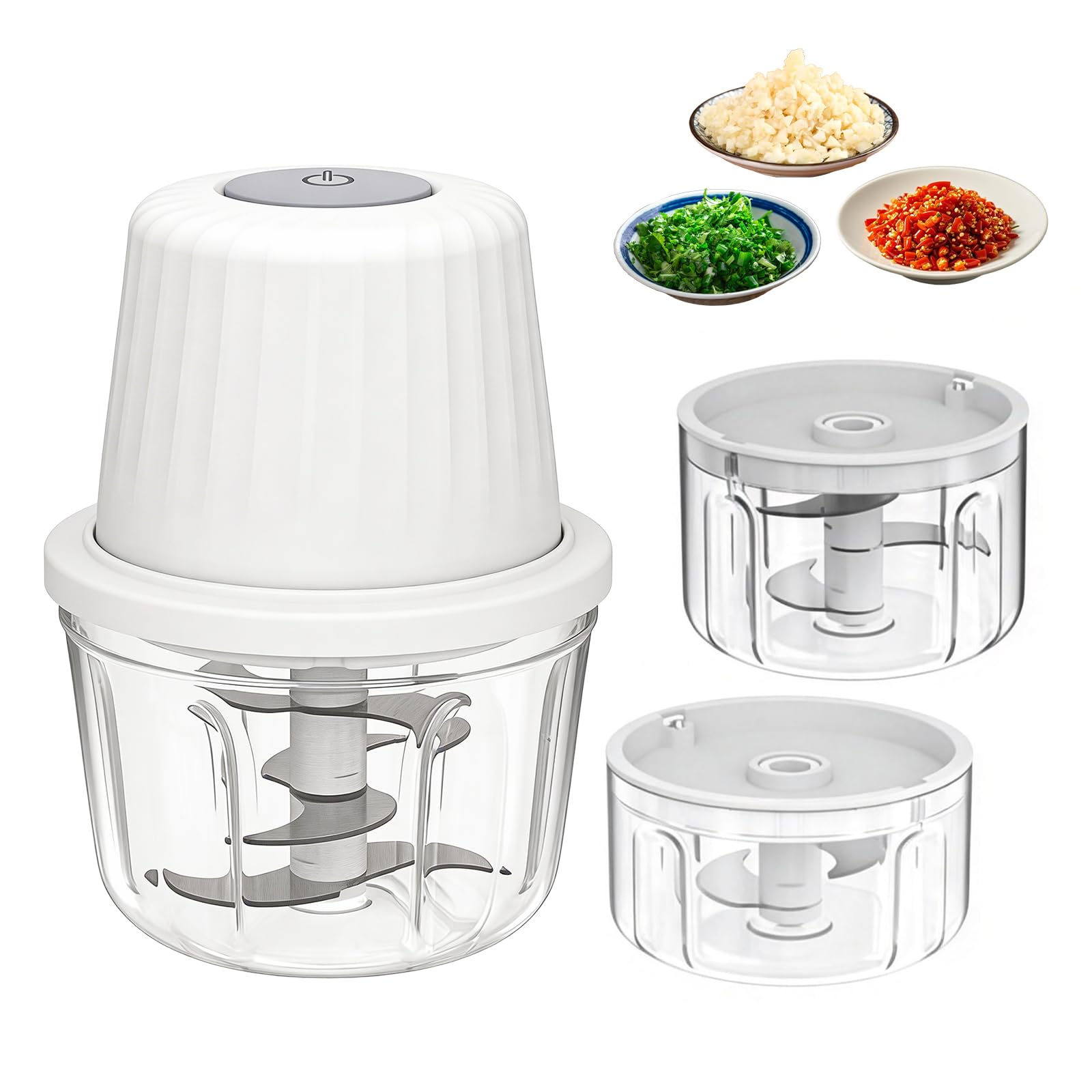 Mini tritatutto elettrico, 350 ml, 250 ml, 100 ml, tritatutto elettrico ricaricabile USB, tre tazze, tagliaverdure elettrico senza fili,tritatutto per aglio elettrico per aglio,carne, verdure, frutta