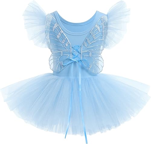 Miniatura 5 de AFAVOM Leotardos de ballet con alas de mariposa para niñas pequeñas, vestido de ballet con volantes, falda de leotardo de bailarina, traje de