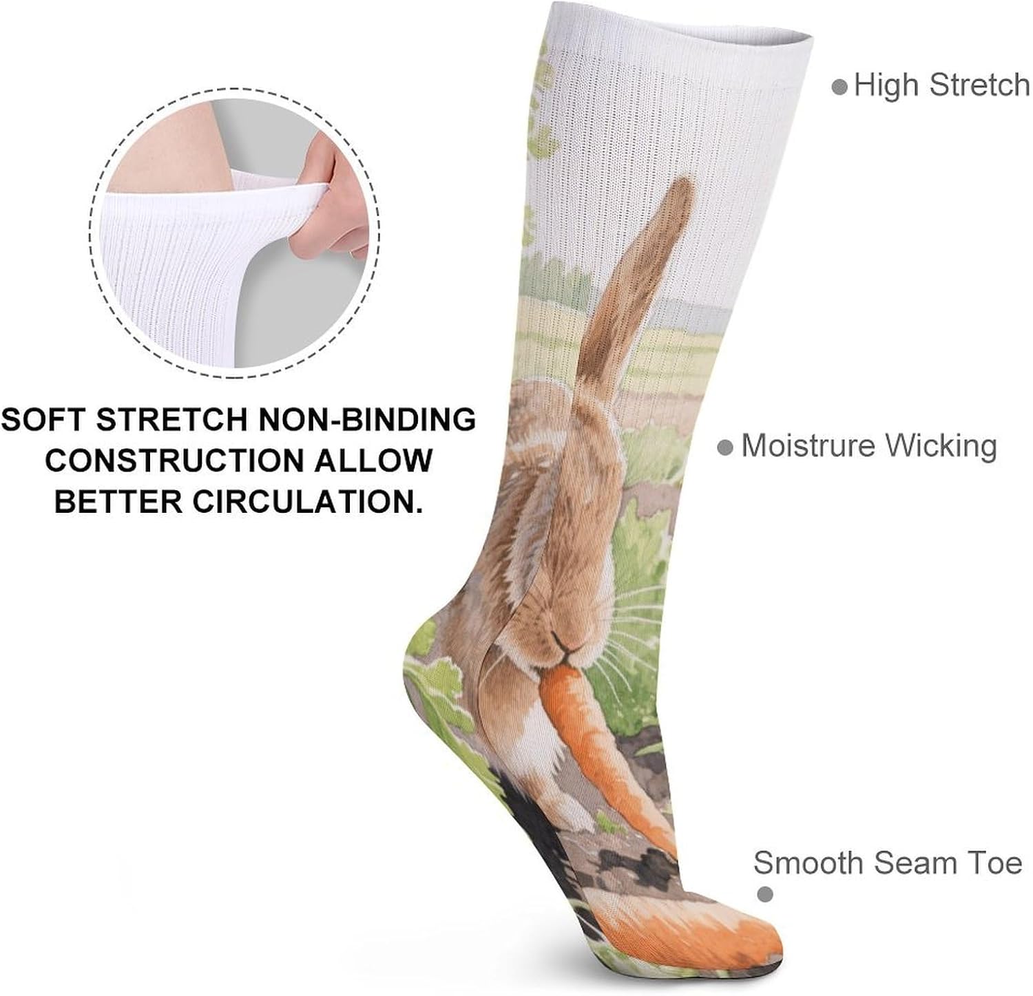 A Rabbit Crew Socks High Stocking Thermal Socks | Tube Socks-Breathable-Moisture-Soft-wicking for Hospital Pilates Yoga for women men Grippy for office and daily walking