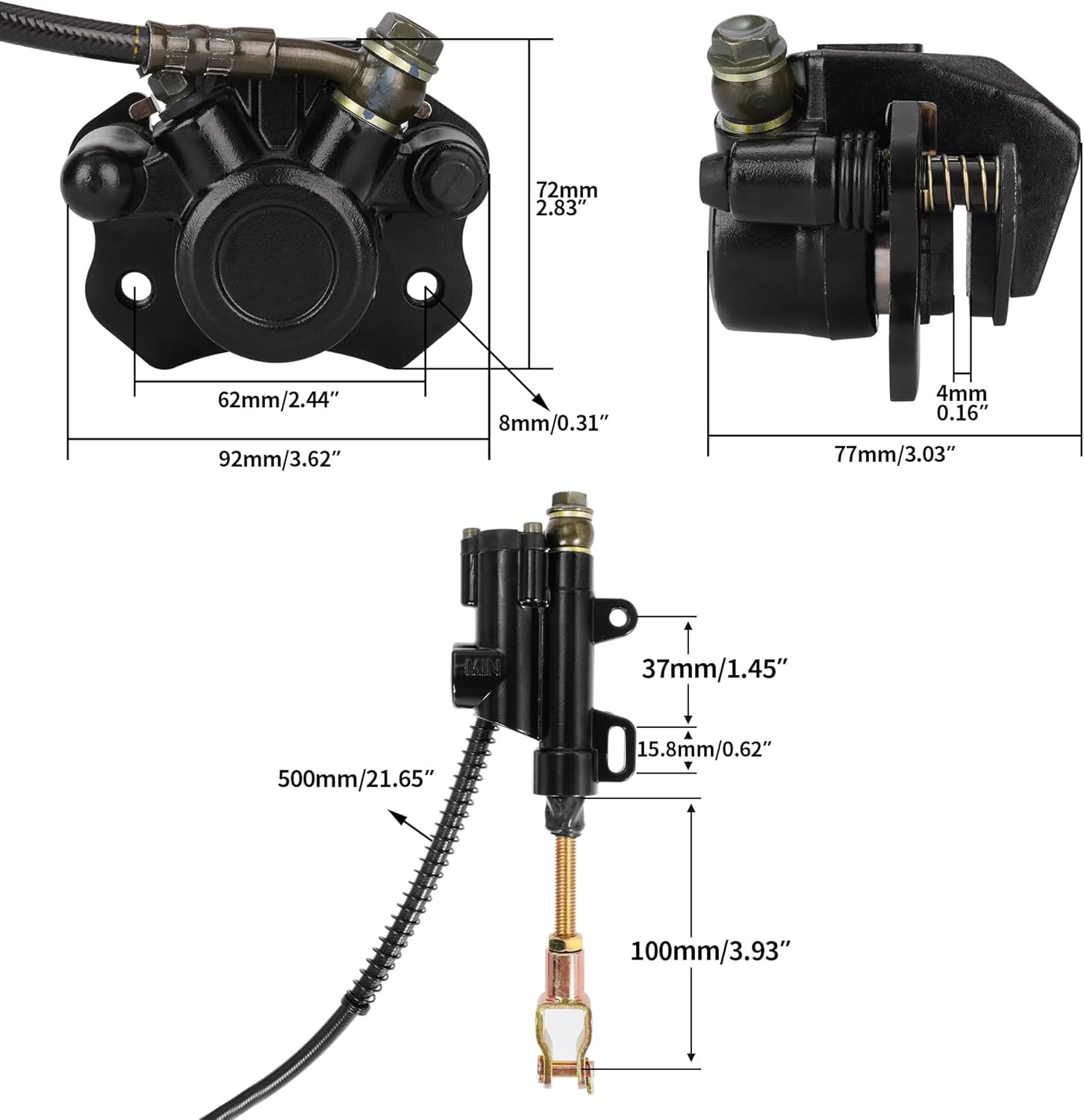 Rear Foot Brake Master Cylinder Caliper Set for 50cc 70cc 90cc 110cc 125cc Taotao 125D Boulder B1 Coolster Yamoto Vitacci Kazuma SunL 3050HD 3050C RPS Icebear ATV Quad 4 Wheeler
