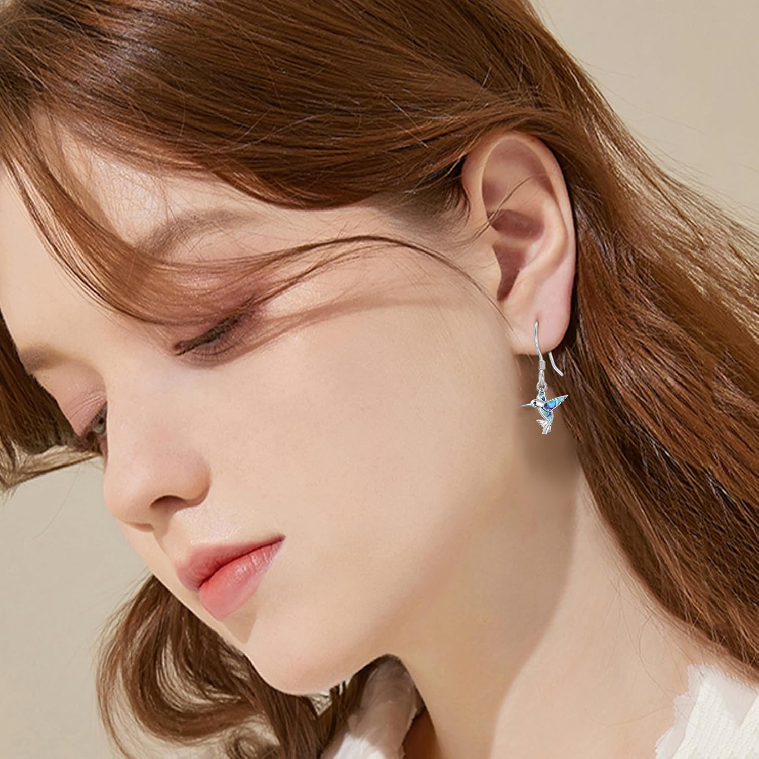 Dreamboat Hummingbird Bird Earrings for Women 925 Sterling Silver Natural Abalone Shell Dangle Drop Hook Jewelry Gifts for Hummingbirds Lovers
