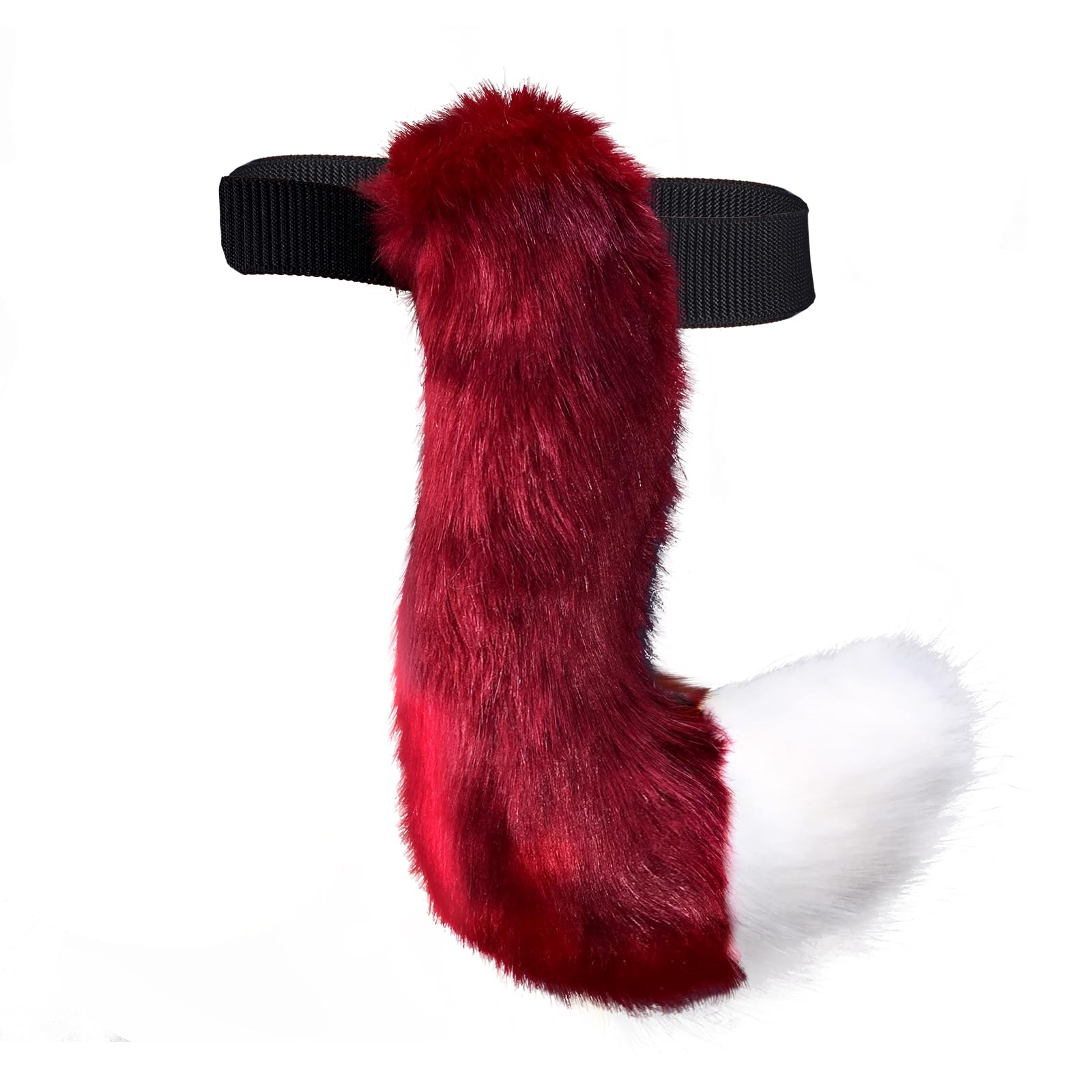 LakebellenFurry Tail Faux Fur Fluffy Cat Fox Fancy Dress Adjustable Anime Cosplay Costume Halloween Party for Kids Teenager (Wine red & white)