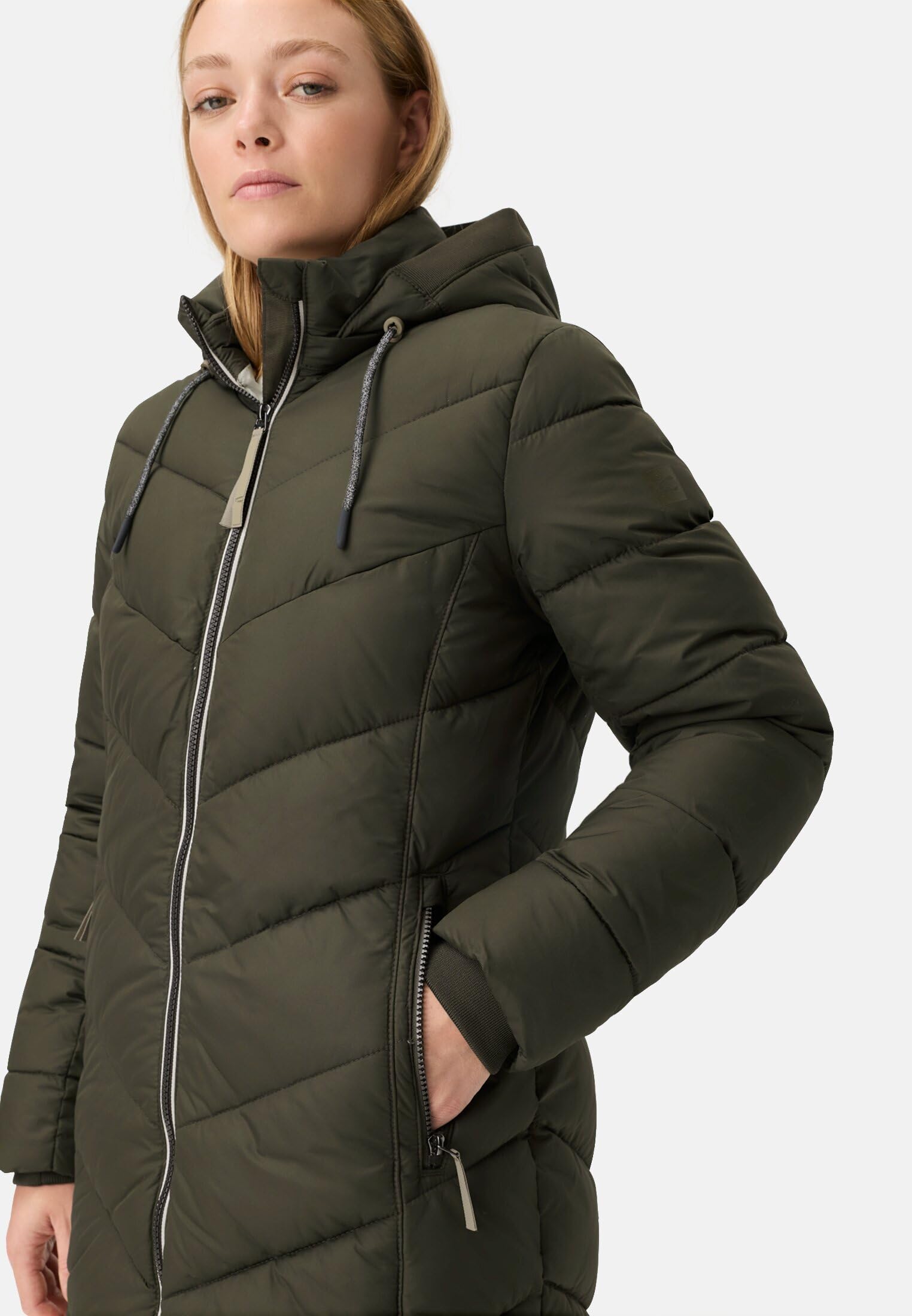 camel active Damen Wattierte Jacke mit Abnehmbarer Kapuze Waldgrün, womenswear-48