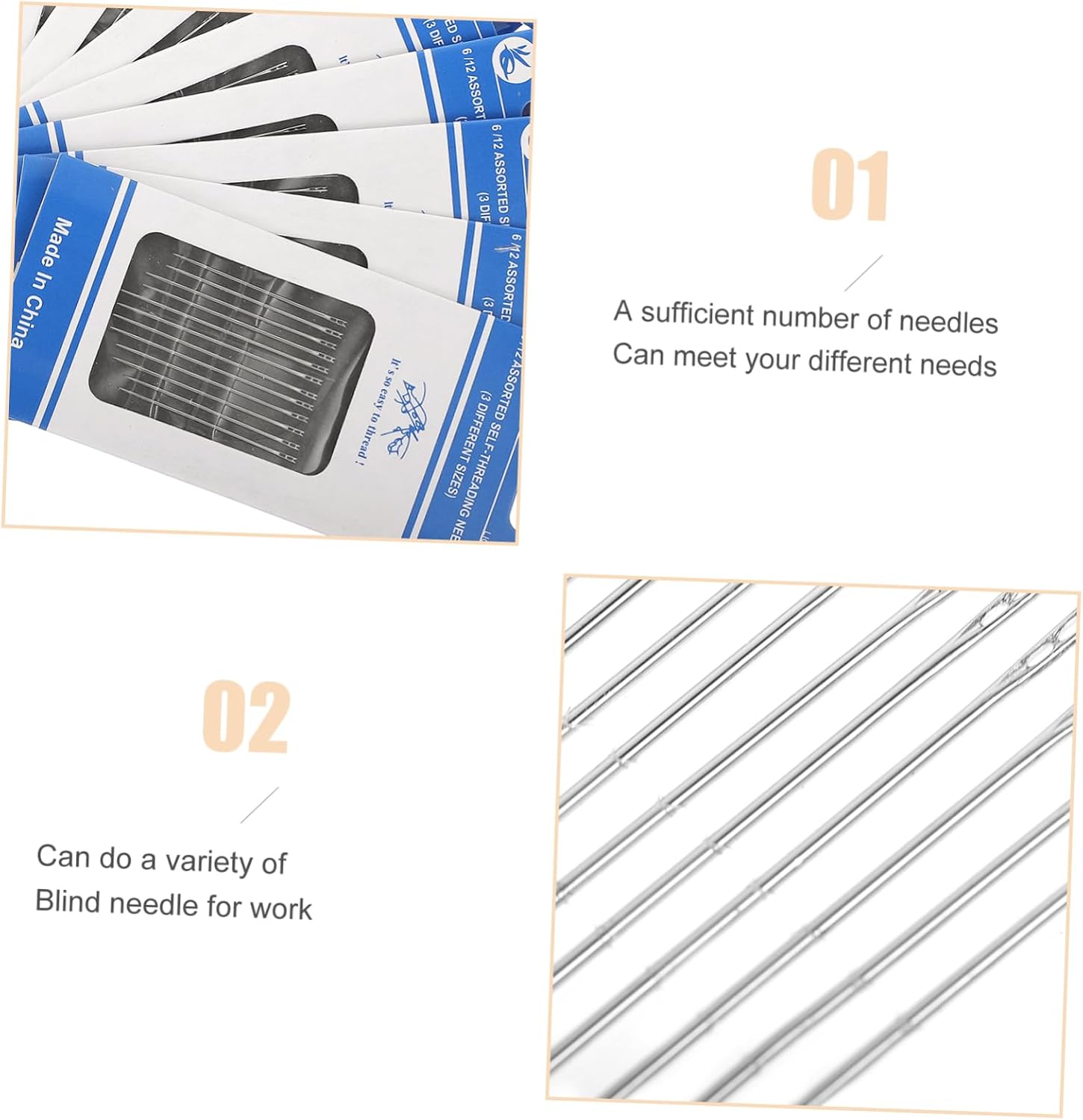 Uonlytech 120pcs Quality Blind Needle Sewing Tool Blind Stitching Needle Heavy Duty Long for Crafting Projects