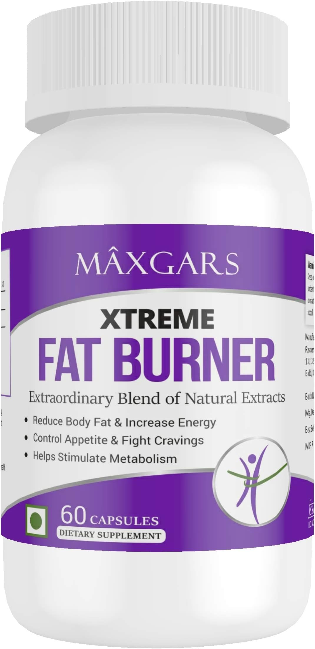 Maxgars Xtreme Fat Burner Caffeine Green Tea, 60 Capsules