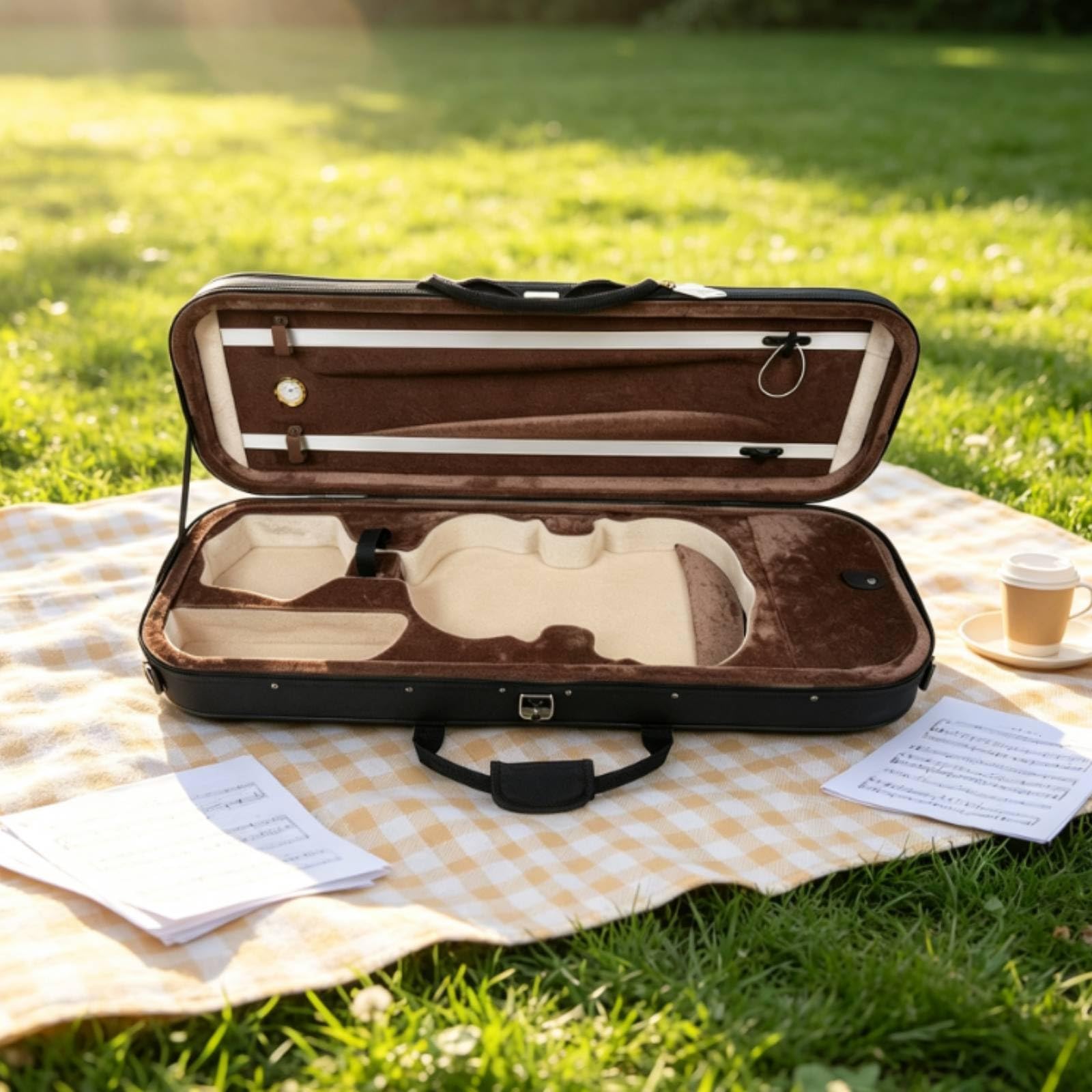 Geigenkasten Violin Carrying Case Etui Hartschale Schutzhülle mit Hygrometer Oxfordstoff Weiche Auskleidung Metallverschluss Reißverschluss