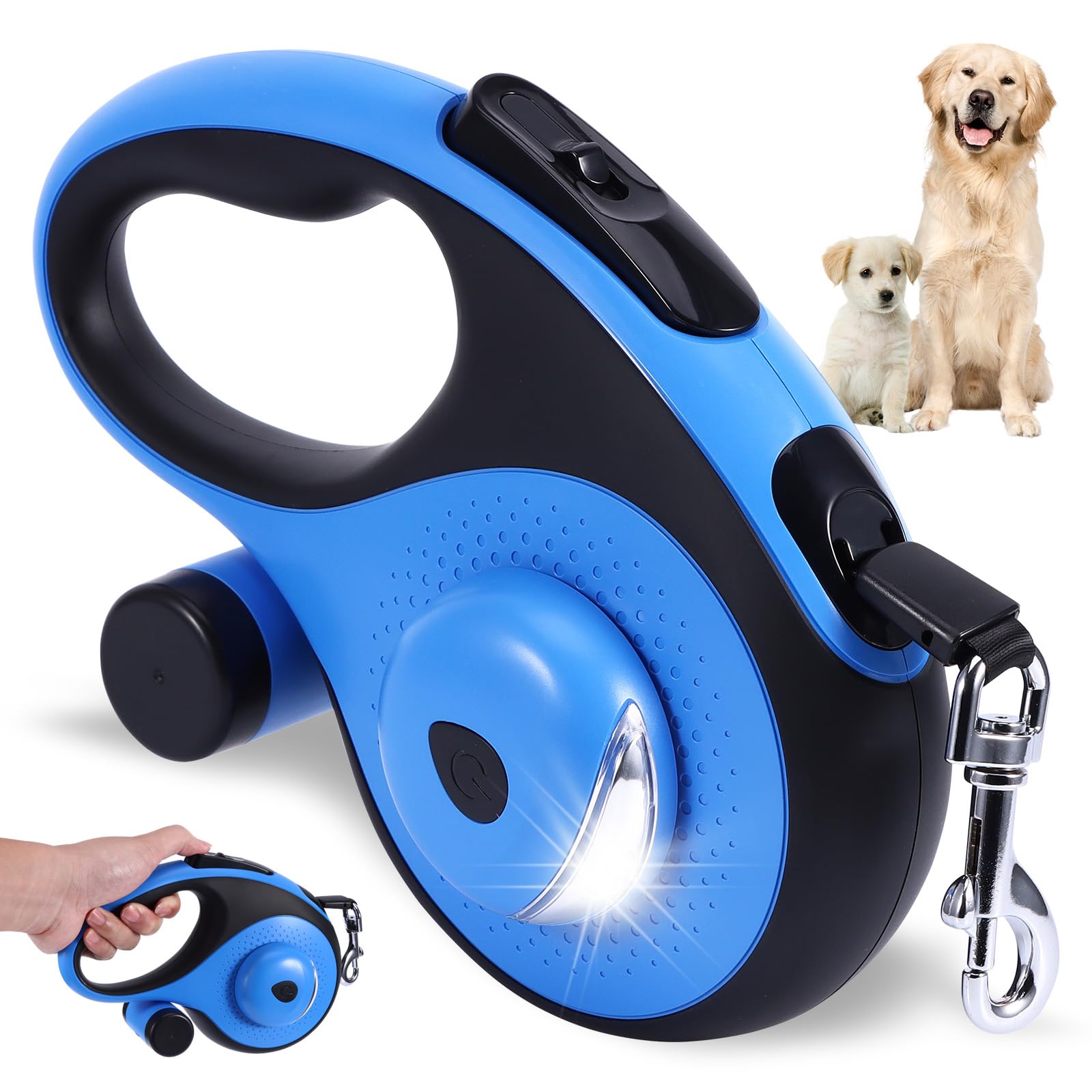 OUZHOU Retractable Dog Lead 8m/26ft, Heavy Duty Extendable Dog Leash for Medium Large Dogs Up to 50kg, Flexi Lead with 360° Tangle-Free, Anti-Slip Handle with Quick Brake & Poop Bag Dispenser Blue — image 1