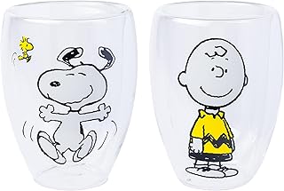 Silver Buffalo Peanuts Charlie Snoopy Woodstock 2pc 12.5oz. Double Walled Glass