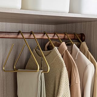 Triangle Shape Coat Hangers, 5 Pcs Durable Clothes Hangers, Non Slip Coat Trousers Scarf Wardrobe Hanger Organizers Golden