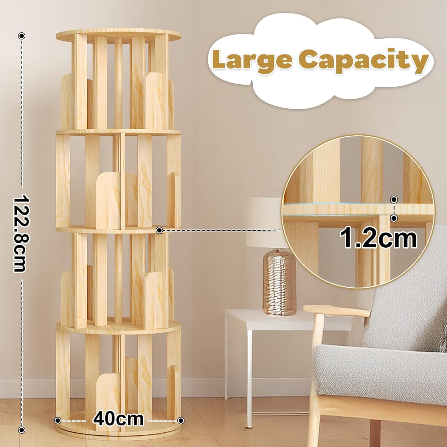 Bibliothèque Rotative à 3 Niveaux, Étagères Empilables