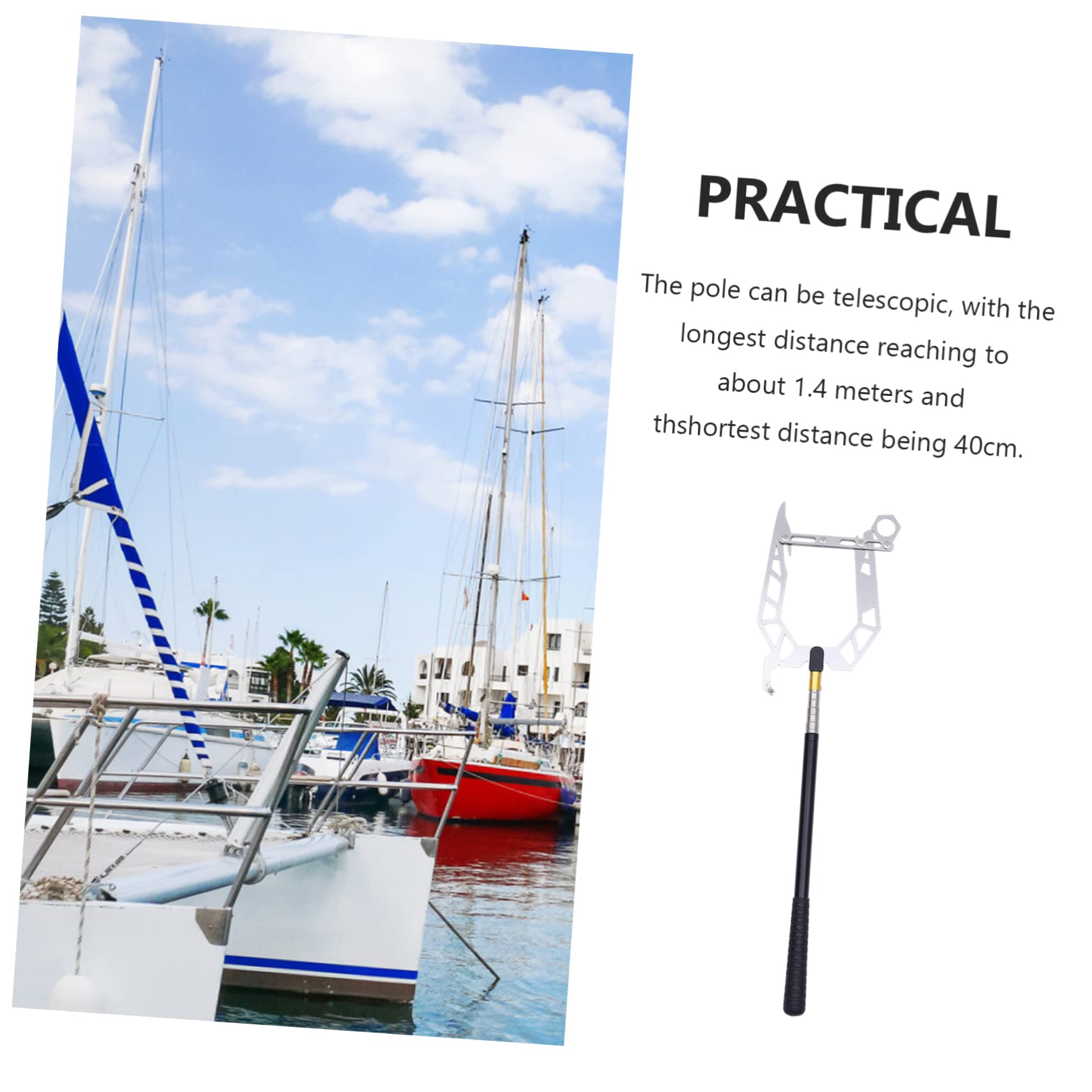 Toddmomy Stainless Steel Multi-Functional Dock Hook Telescopic Boat Hook Tool Comfortable Grip for Easy