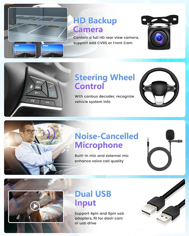 Hikity 1 DIN Android 11 Autórádió 9" Érintőképernyővel - Vezeték Nélküli CarPlay, Bluetooth, WiFi, GPS Navigáció, Tolatókamera, 2GB RAM + 32