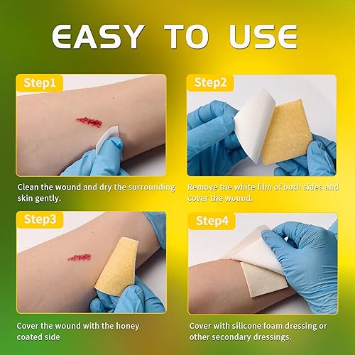 Miniatura 6 de Aderezo de alginato de calcio y miel de manuka, paquete de 12 unidades, parches de 2 x 2 pulgadas, apósito para heridas con alginato de calcio,