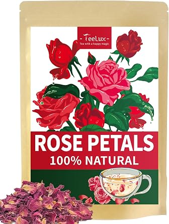 TeeLux Dried Edible Rose Petals 80g, Vegan, Natural Fragrant Flowers, Caffeine Free Rose Herbal Tea, Food Grade for Baking, Drinking, Decorating