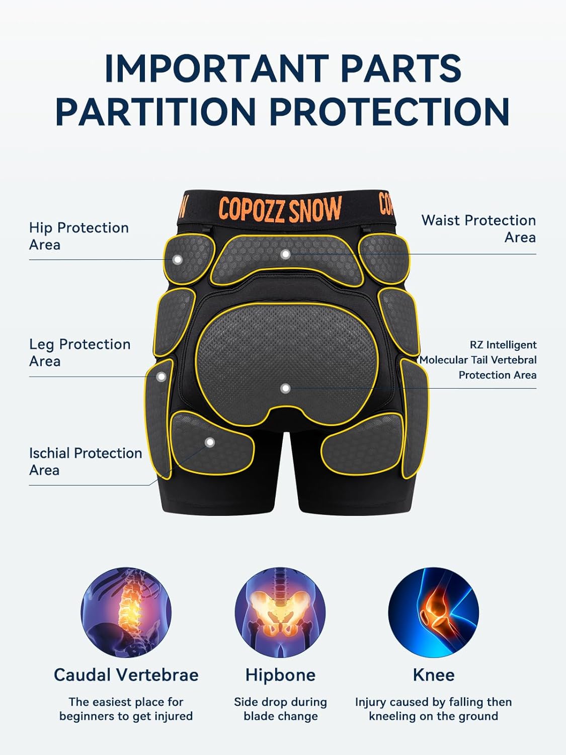COPOZZ RZ-Labs Padded Shorts, Protective Hip Butt Pads, Crash Pad for ski Snowboarding Skating Skateboard for Men Women Youth