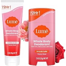 Lume Whole Body Deodorant - Invisible Cream and Solid - 72 Hour Odor Control - Aluminum Free, Baking Soda Free, Skin Safe - 3.0 Ounce Cream and 2.6 Ounce Solid Bundle Peony Rose