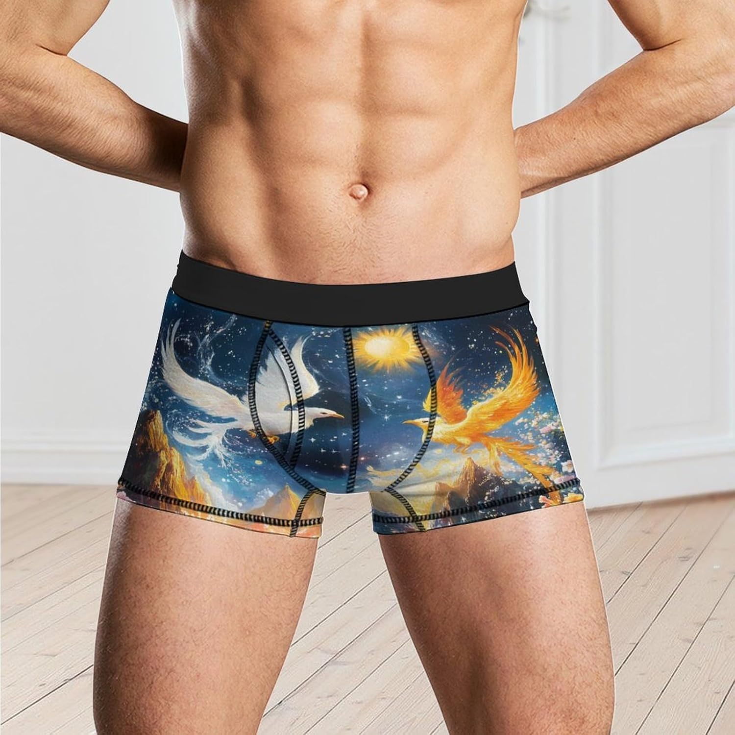 Phoenixs Flame Bird Flying to The Sky Mens Underwear Moisture-Wicking Boxer Briefs Breathable Shorts Underpants Trunks