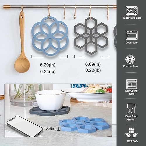 Miniatura 5 de 2 alfombrillas de silicona más gruesas, soporte para ollas calientes para mesa, platos calientes, ollas, sartenes, antideslizante y resistente al