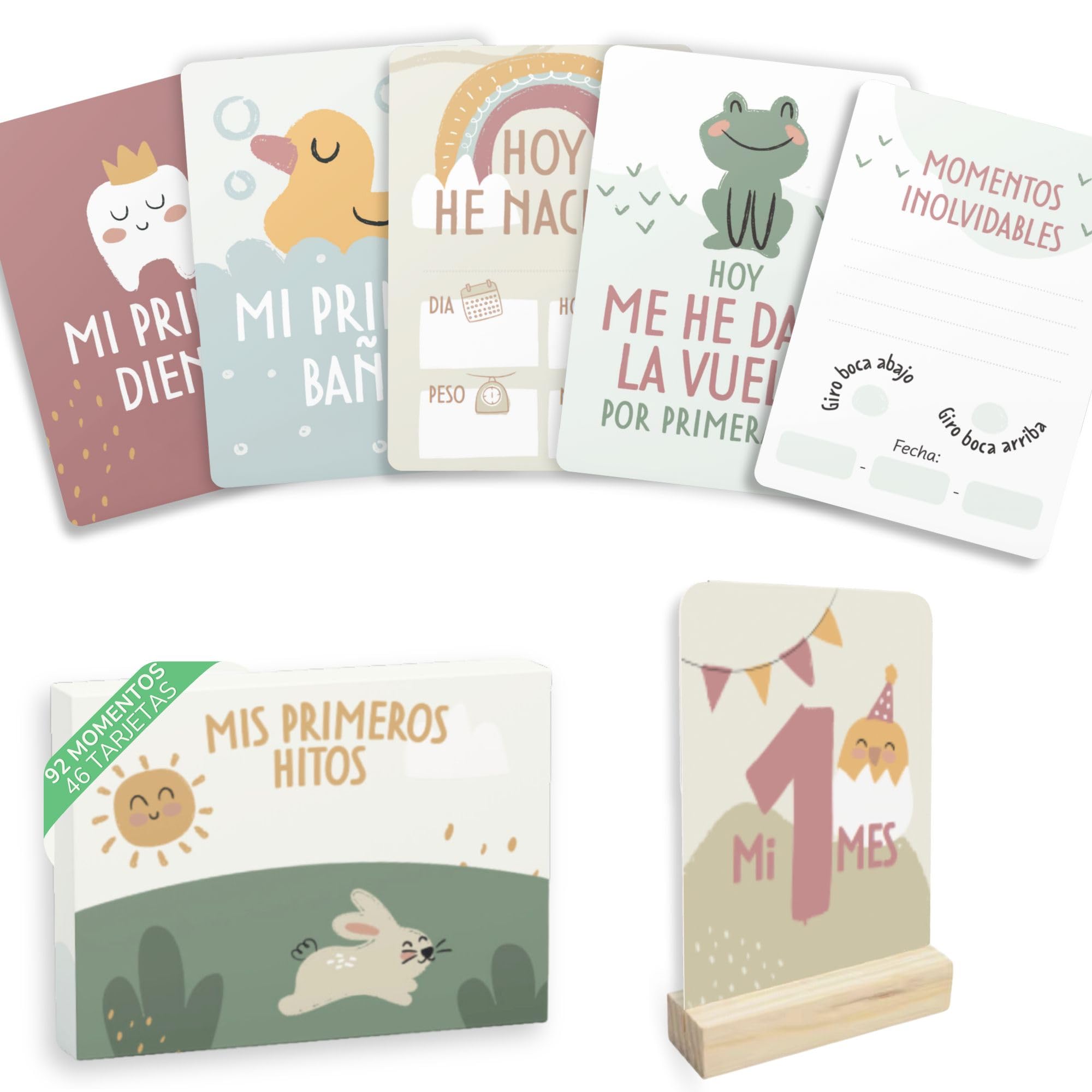 HuBorns - Meilensteinkarten Baby zur Erinnerung an Besondere Momente, 46 Baby Meilensteinkarten Einzigartige und Wunderschön Gestaltet, Baby Monatskarten Ideal für Babygeschenke (Spanisch)