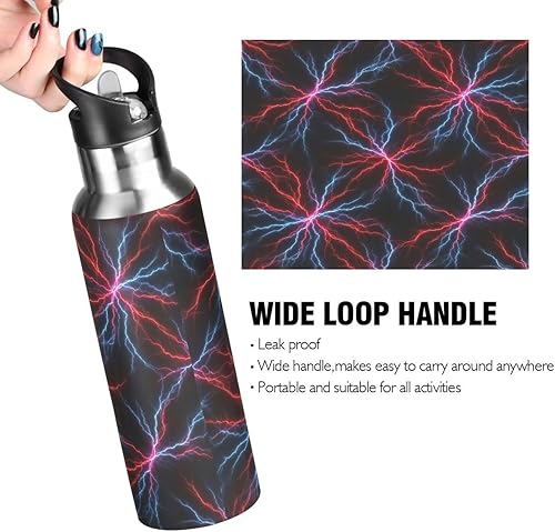 Miniatura 4 de Insulated Water Bottle 32 Oz, BPA-Free Sport Water Bottle Insulated for Gym Outdoor Travel School, Red Blue Electric Lightning