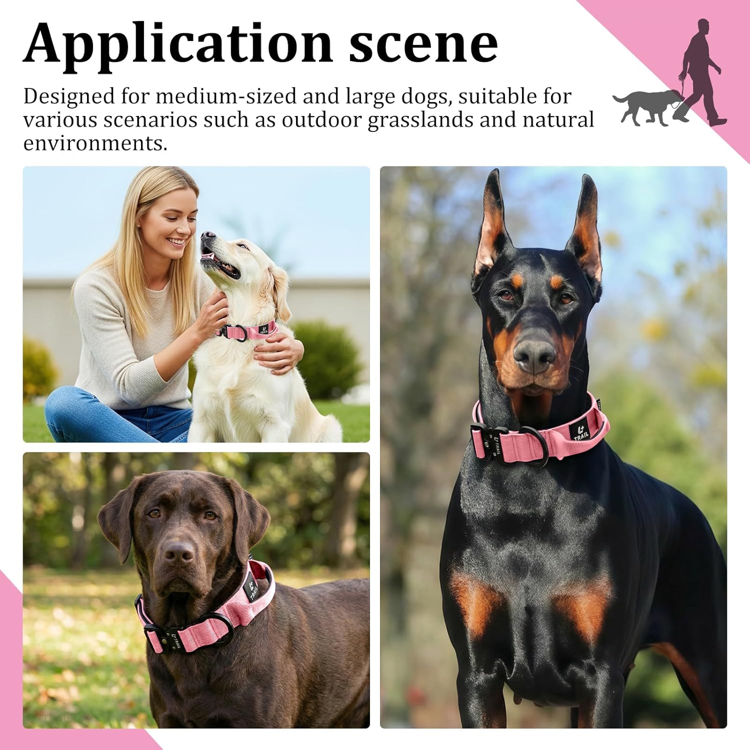 Tactical Dog Collar, Heavy Duty Nylon Collar with Aviation Aluminum Buckle & D-Ring for Medium and Large Dogs (Pink, Medium)