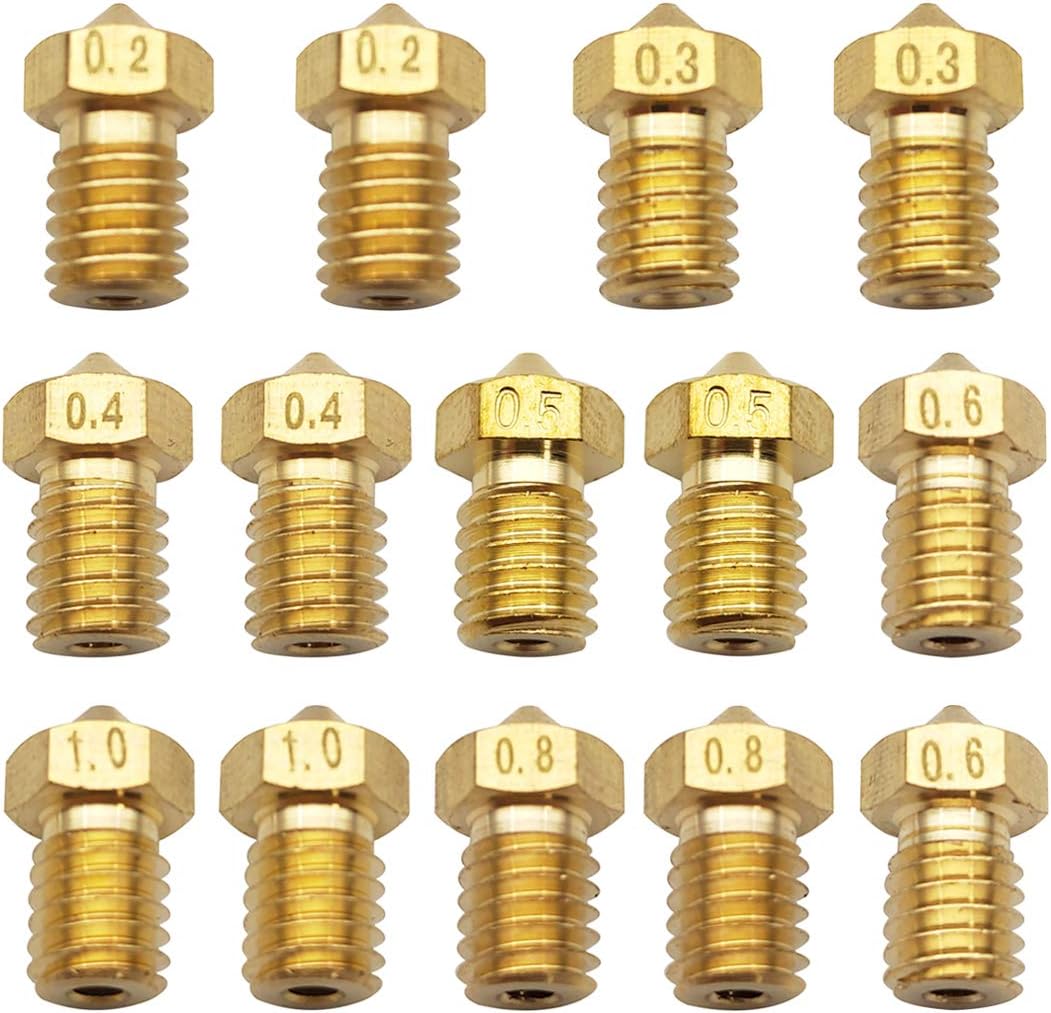 Sipery 14Pcs 3D Printer Nozzles 0.2mm 0.3mm 0.4mm 0.5mm 0.6mm 0.8mm 1.0mm Brass Nozzle Extruder Print Head M6 Thread for 1.75mm 3D Printer