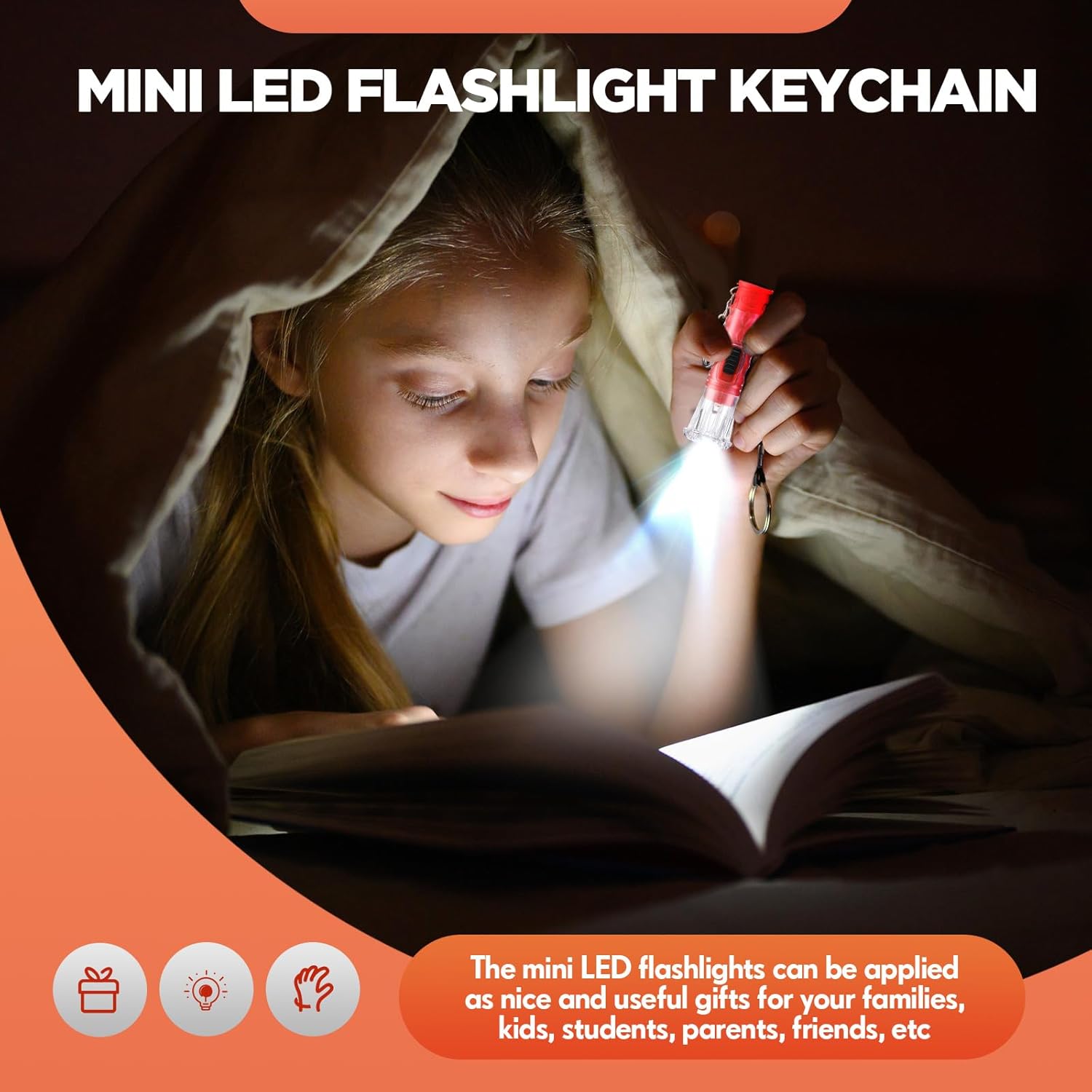 Jexine 50 Pcs Mini Flashlight Keychains Bulk with Lanyard Portable Small Plastic LED Key Chains Flashlights for Night Reading Emergency Hurricane Camping Hiking Party Favors(Red,Simple)
