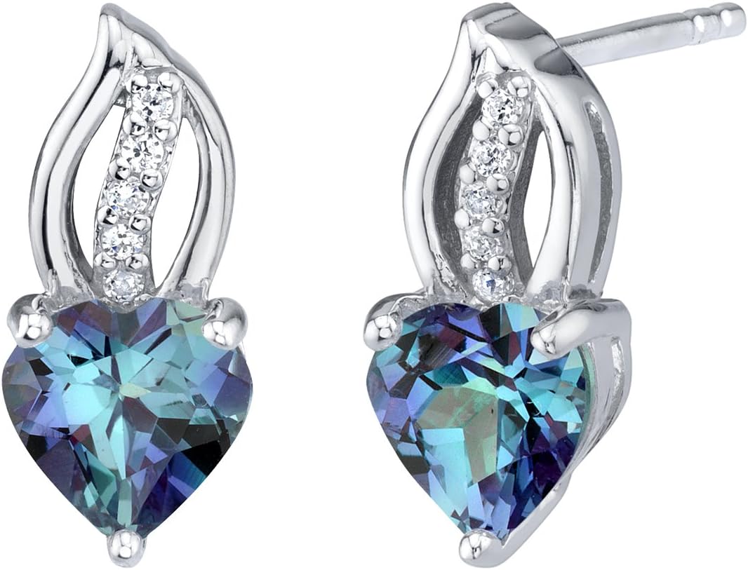 Peora 925 Sterling Silver Heart Stud Earrings for Women in Various Gemstones, Hypoallergenic Heart Shape 6mm, Friction Backs