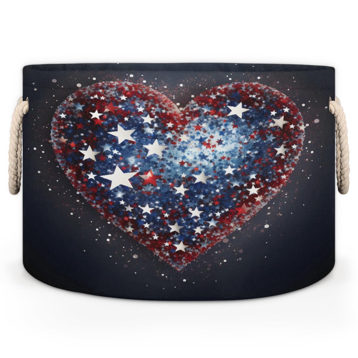 Abstract Heart Stars Round Baby Gift Baskets,Love Round Decorative Storage Box Canvas Fabric Organizer with Handles,Baskets Bin for Home Shelves Closet Nursery Gifts