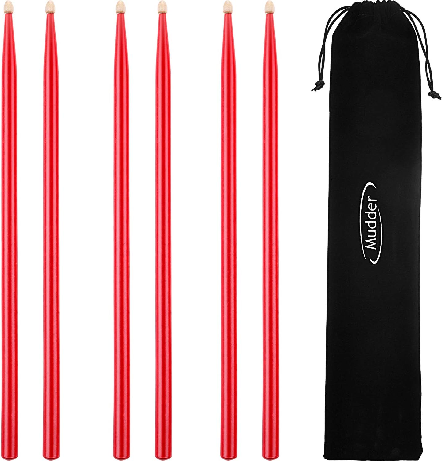 3 Pair Classic Maple Wood Drum Sticks Drumsticks Wood Tip Drumstick Student Drum Sticks Musical Parts(5A, Red)