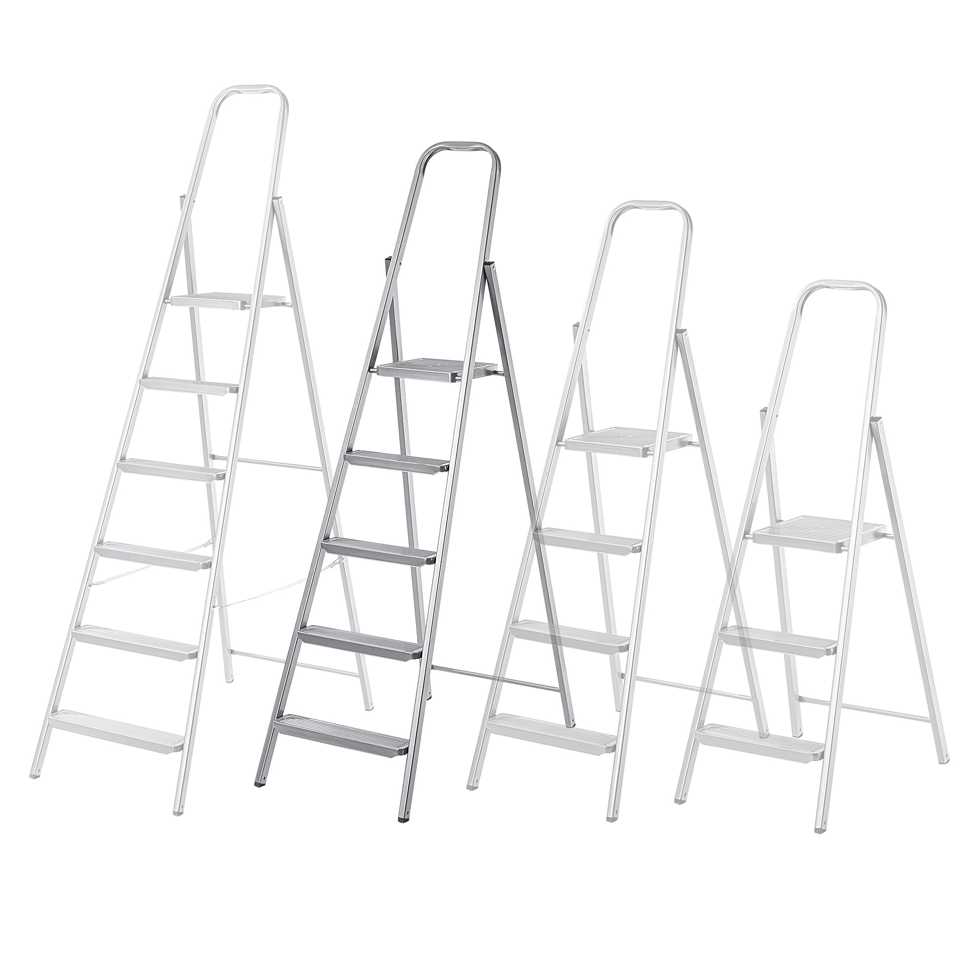 KADAX Escalera de acero de un solo lado con pies antideslizantes, escalera de tijera, escalera con estante, escalera de tijera, escalera plegable, escalera doméstica con peldaños anchos (5 peldaños)