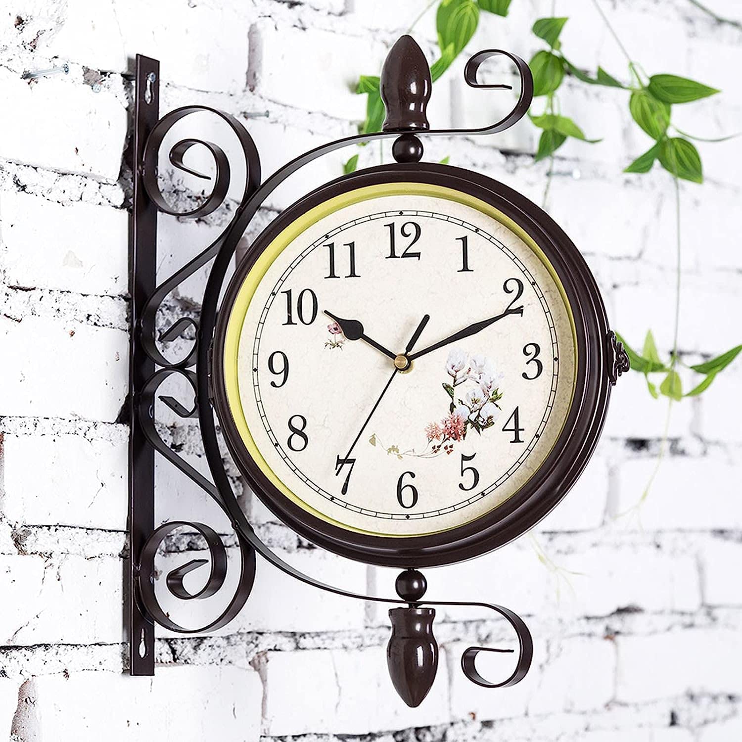 Orologio da parete da giardino, impermeabile, 40 cm, rotazione classica, double face, orologio rotondo vintage per patio, giardino, piscina o da appendere all'aperto