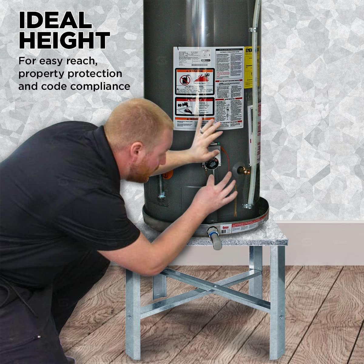 SUPPLYGIANT Water Heater Stand, Galvanized Steel, Chrome 24 in. x 24 in. x 18 in.