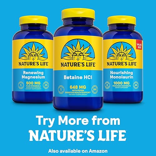 Miniatura 10 de Nature's Life Suplemento de betaína HCL  Fórmula de apoyo a la digestión  Sin OMG  648 mg 100 cápsulas de gelatina